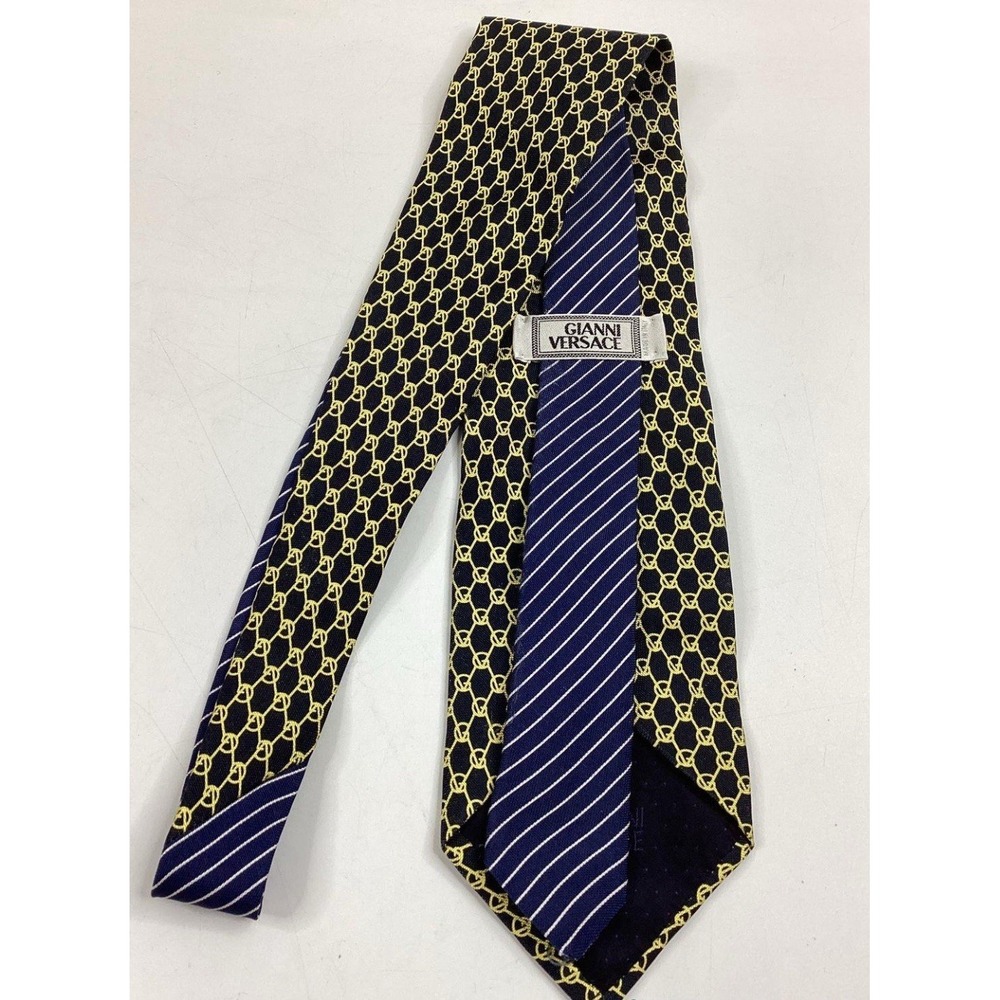 Gianni Versace Navy & Bright Yellow 100% Silk Necktie w/ COA - Made In‎ Italy - Picture 3 of 7